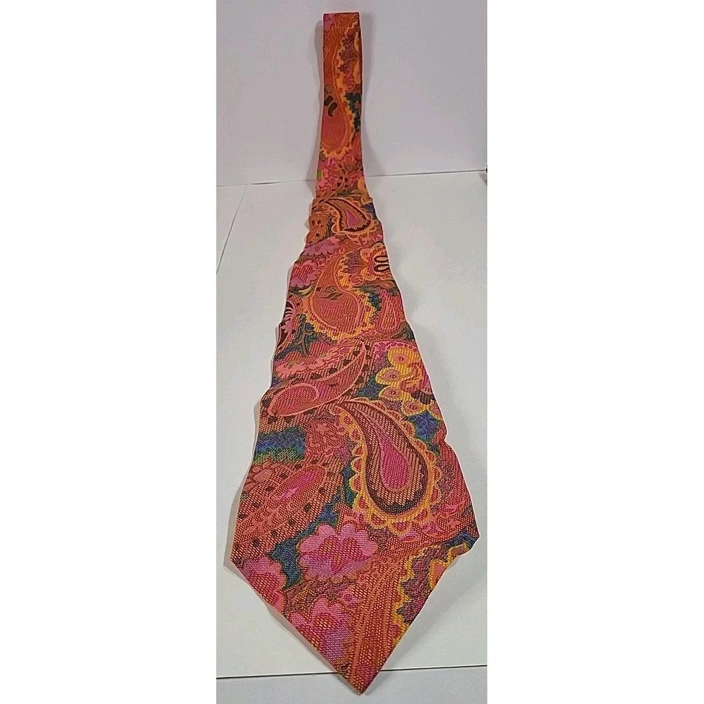 Vtg Fox Hill Psychedelic 60s 70s Flower Power Paisley Mod Disco Pink Wide Tie